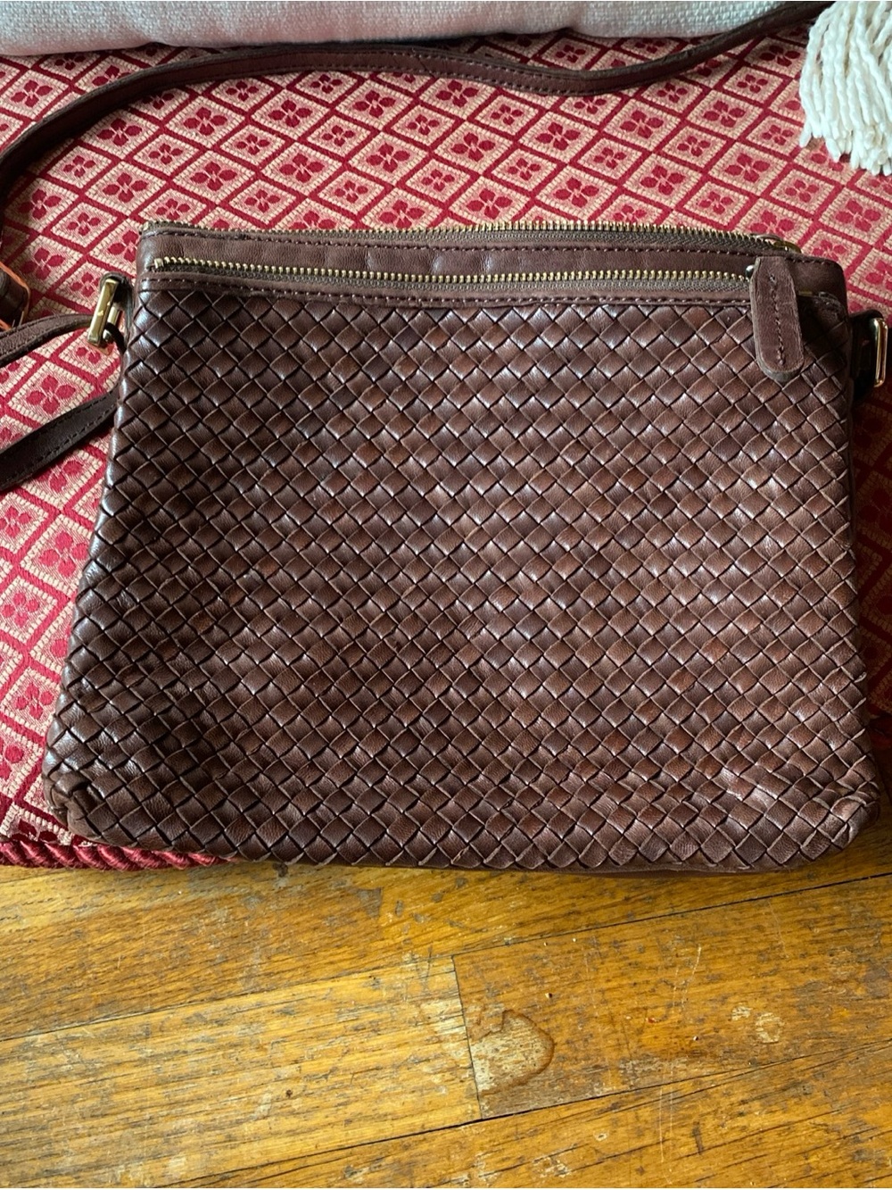 margot Woven Leather Crossbody Bag - Dark Brown